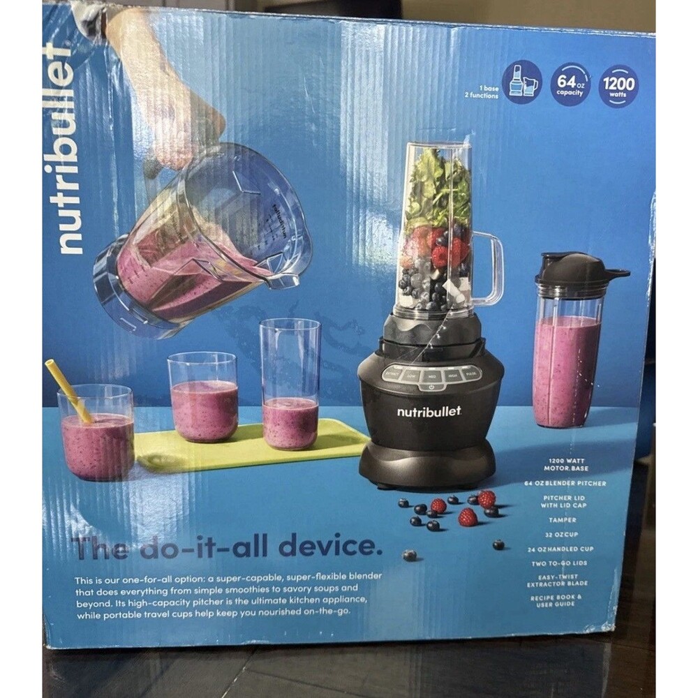 New NutriBullet 1200 Watt Blender Combo with Single Serve Cups NBF50500 Gray - Picture 15 of 16